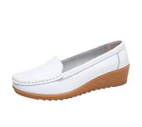 Zapatillas de running para mujer, zapatos de mujer, resbalones flock en las mujeres, mocasines planos informales de novela para mujer, zapatos de ocio, Blanco, 40 EU