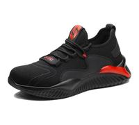 Zapatillas de Seguridad Mujer Zapatos de Trabajo Hombre Calzado Seguridad Deportivo Puntera de Acero Antideslizantes Comodo Ligero Transpirabilidad Destrozos Negro Rojo 45EU