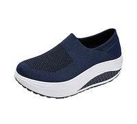 Zapatillas de senderismo para mujer con amortiguación - Zapatillas de malla antideslizantes para caminar de un solo color, transpirables, informales, para diabéticos, azul oscuro, 40 EU