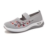 Zapatillas de senderismo para mujer, de ajuste ancho, de tela, para verano, boca poco profunda, parte inferior suave, no cansada, estribo, para ocio, bordado, tenis para correr, gris, 36.5 EU