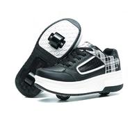 Zapatillas de Skate automáticas de Dos Ruedas para Niño Niña, Patines en línea para niños con Doble Rueda, Zapatillas de Deporte para Actividades al Aire Libre, Negro y Blanco, 37 EU