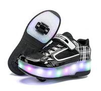 Zapatillas de Skate automáticas de Dos Ruedas para Niño Niña, Patines en línea para niños con Doble Rueda, Zapatillas de Deporte para Actividades al Aire Libre, Negro y Blanco, 31 EU