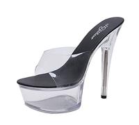 Zapatillas De Suela Transparente, Sandalias De Tacón Alto De 15 CM, Correa De Tobillo con Punta Abierta, Zapatos De Boda,Negro,38 EU