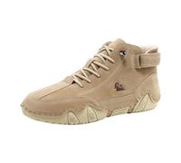 Zapatillas de tobillo alto para hombre, zapatos descalzos para hombre, de piel, antideslizantes, para caminar, suela plana, para el tiempo libre, deportivas, cómodas, para exteriores, monocolor