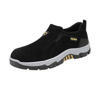 Zapatillas de trekking para hombre, sin cordones, ligeras, de ante, antideslizantes, suela plana, para caminar, monocolor, para el tiempo libre, Negro , 39 EU