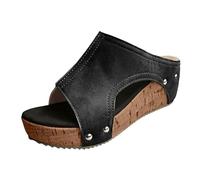 Zapatillas De Verano Mujer Piscina Casa Suaves Sandalias De CuñA Con Corcho Para Mujer, Con Punta Abierta Y Tiras En El Tobillo, OrtopéDicas Y CóModas, Zapatillas Verano (Black, 41)