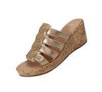 Zapatillas De Verano Mujer Suaves Casa Plataforma Sandalias De Verano Para Mujer, Talla Grande, Con Tejido Color Liso Y Pez, Para Playa Y Chanclas Piscina Playa Barefoot (Gold, 38)