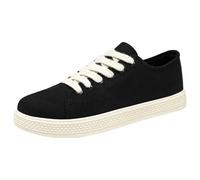 Zapatillas de verano para hombre, ligeras, transpirables, con suela plana, para el tiempo libre, de lona, para correr, para verano, antideslizantes, con cordones, Negro , 43 EU