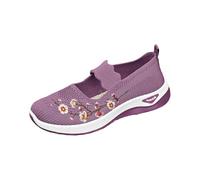 Zapatillas de verano para mujer con exclusivo bordado floral que dan pies anchos y planos, zapatos de senderismo de malla, ortopédicos, suelas suaves, ligeras, zapatos de trekking, morado, 41 EU