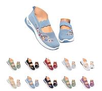 Zapatillas de verano para mujer con exclusivo bordado floral que dan pies anchos y planos, zapatos de senderismo de malla, ortopédicos, suelas suaves, ligeras, zapatos de trekking, 01 azul claro., 38