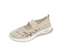Zapatillas de verano para mujer con exclusivo bordado floral que dan pies anchos y planos, zapatos de senderismo de malla, ortopédicos, suelas suaves, ligeras, zapatos de trekking, beige, 35 EU