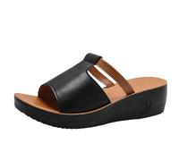 Zapatillas de verano para mujer, con tacón grueso de cuña y lazo, con boca de pez, informales, con puntera abierta y correa trasera, Black, 38 EU