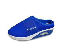 Zapatillas de verano para mujer de color liso con una fina malla en la punta de los dedos, cómodas pantuflas de playa antideslizantes, azul, 42 EU