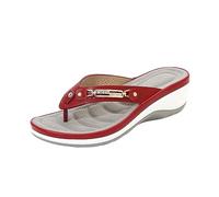 Zapatillas de verano para mujer, de piel, para verano, sandalias de diamante blancas, para tiempo libre, plantilla suave, cómodas, transpirables, elegantes, con cuña, para caminar, rojo, 42 EU