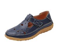 Zapatillas de verano para mujer, informales, con puntera cerrada, de piel, cómodas, suela suave, correa al tobillo, zapatos de playa, mojados, Blue, 41.5 EU