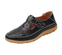 Zapatillas de verano para mujer, informales, con puntera cerrada, de piel, cómodas, suela suave, correa al tobillo, zapatos de playa, mojados, Black, 38.5 EU