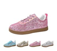 Zapatillas deportivas con purpurina para mujer, con cordones, ligeras, metálicas, con lentejuelas, de caña baja, informales, planas, cómodas, acolchadas, para caminar, Pink, 40.5 EU