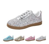 Zapatillas deportivas con purpurina para mujer, con cordones, ligeras, metálicas, con lentejuelas, de caña baja, informales, planas, cómodas, acolchadas, para caminar, Silver, 40 EU