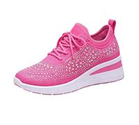 Zapatillas deportivas de cuña para mujer, con diamantes de imitación, malla brillante, acolchada, para caminar, correr, gimnasio, deportes, ligeras, color negro, hot pink, 40.5 EU
