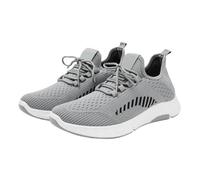 Zapatillas deportivas de cuña plana para hombre, de malla transpirable, informales, para caminar, con soporte de arco, zapatos ortopédicos con cojín suave y grueso, con cordones, tenis ligeros, gris