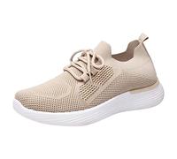 Zapatillas deportivas de malla para mujer, suela suave, informales, de tacón, monocolor, ligeras, para mujer, con cordones, para yoga, al aire libre, para el tiempo libre, caqui, 38 EU