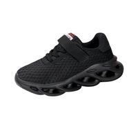 Zapatillas deportivas de malla para niños, fáciles de sujetar, para interiores y exteriores, para correr, atletismo, entrenamiento, Black, 38/38.5 EU