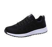 Zapatillas deportivas de malla transpirable para mujer, con cordones, cómodas, zapatillas de tenis suaves, antideslizantes, antideslizantes, ligeras, Negro , 35 EU