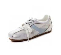 Zapatillas Deportivas de Mujer con Plataforma de Cuero Suela Gruesa Retro Cordones Dobles Zapatillas de Ballet Planas cóFashions y Transpirables para Entrenar y Caminar Azul 37