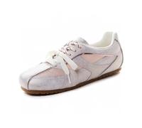 Zapatillas Deportivas de Mujer con Plataforma de Cuero Suela Gruesa Retro Cordones Dobles Zapatillas de Ballet Planas cóFashions y Transpirables para Entrenar y Caminar Rosa 36