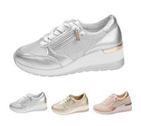 Zapatillas deportivas de plataforma con cordones para mujer, con soporte de arco, antideslizantes, para correr, ligeras, cómodas, para caminar, Silver, 39.5 EU