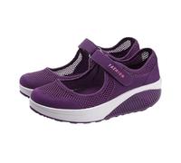 Zapatillas deportivas de plataforma con suela basculante para mujer, de malla, transpirable, Mary Jane, zapatillas de cuña para caminar, fitness, paseos y viajes, Purple, 40 EU