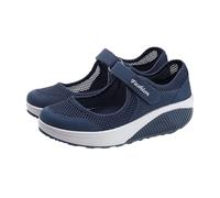 Zapatillas deportivas de plataforma con suela basculante para mujer, de malla, transpirable, Mary Jane, zapatillas de cuña para caminar, fitness, paseos y viajes, azul oscuro, 40.5 EU