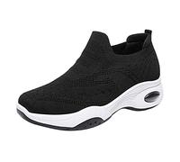 Zapatillas deportivas moda mujer deporte fondo plano antideslizante pajarita ligera malla tejida transpirable color sólido Slip On, Negro , 37 EU