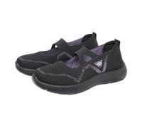 Zapatillas deportivas modernas Mary Jane para mujer, de punto, sin cordones, con correa recortada, transpirables, para gimnasio, fitness y viajes, Black, 36.5 EU