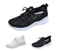 Zapatillas Deportivas Mujer Negras Transpirables Clasico Moda Sneakers con Cordones Comodas Casual Zapatos Deportivos Malla Pretty Ligeros Mocasines Slip on Barefoot Entretiempo para Gimnasio Running