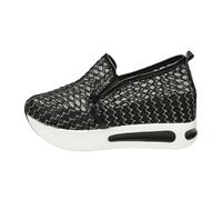 Zapatillas Deportivas Mujer Verano Zapatillas Casuales de con Encaje y Malla tacón Oculto Calzado Moderno para Caminar diseño Elegante y Transpirable Ideal para Uso Diario (Black, 38)