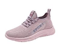 Zapatillas deportivas negras para mujer, planas, antideslizantes, con malla tejida, transpirable, cómoda, color sólido, simple mar, Pink, 37.5 EU
