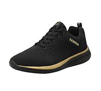 Zapatillas deportivas negras transpirables para mujeres y hombres, de malla, con cordones, para correr, para mujer, Gold, 37.5 EU