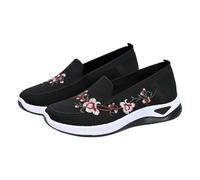 Zapatillas deportivas para caminar para mujer, con malla bordada, floral, ortopédica, cierre ancho, antideslizantes, suaves, transpirables, para verano, ligeras, casuales, Black, 39 EU