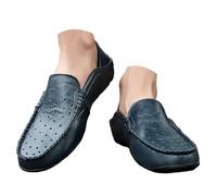 Zapatillas deportivas para hombre con patrón de agujeros, transpirables, de piel suave, cómodas zapatillas de ocio con suela suave, zapatos de conducción y zapatos casuales para hombre, azul, 43 EU
