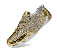 Zapatillas deportivas para hombre de moda con lentejuelas brillantes, zapatillas de deporte antideslizantes con cordones, botas cortas casuales, zapatillas ligeras y cómodas para exteriores, dorado