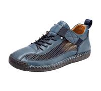 Zapatillas deportivas para hombre, de piel sintética, con paneles de malla transpirable, costuras retro, calzado para caminar todos los días, Blue, 38.5 EU