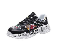 Zapatillas deportivas para hombre, informales, con cordones, antideslizantes, para caminar, transpirables y cómodas, para exteriores, coloridas, con estampado de graffiti, Black, 39 2/3 EU