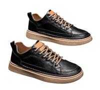 Zapatillas deportivas para hombre, retro, de piel, deportivas, para caminar, suela plana, cómodas, para exteriores, antideslizantes, con cordones, de un solo color, informales, café, 39 EU