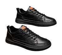 Zapatillas deportivas para hombre, retro, de piel, deportivas, para caminar, suela plana, cómodas, para exteriores, antideslizantes, con cordones, de un solo color, informales, Negro , 39 EU