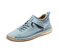 Zapatillas deportivas para hombre, tobillo, de piel, hechas a mano, suela plana, antideslizantes, suela plana, para caminar, deportivas, de un solo color, azul claro, 48 EU