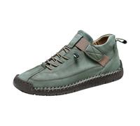 Zapatillas deportivas para hombre, tobillo, de piel, hechas a mano, suela plana, antideslizantes, suela plana, para caminar, deportivas, de un solo color, Color verde oscuro., 42 EU
