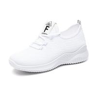 Zapatillas deportivas para mujer, con cordones, de punto, transpirables, informales, ligeras, deportivas, para caminar, para uso diario, comodidad, a la moda, estilo deportivo, White, 36 EU