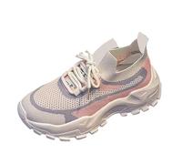 Zapatillas deportivas para mujer, con cordones, suela gruesa, con soporte de arco, malla transpirable, parche de cuero, zapatos ortopédicos, antideslizantes, atléticos, para correr, zapatillas