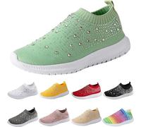 Zapatillas deportivas para mujer, con purpurina, antideslizantes, de malla, transpirables, sin cordones, para caminar, fitness, gimnasio, ocio, entrenamiento, zapatillas, verde, 42 EU